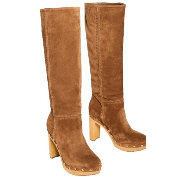 VERONICA BEARD Glendale Hazelwood Suede Clog Knee Boots 10 ~ NEW - Picture 1 of 12